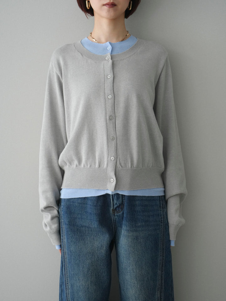 [予約]配色レイヤードコットンアクリルニットカーディガン/mokugray