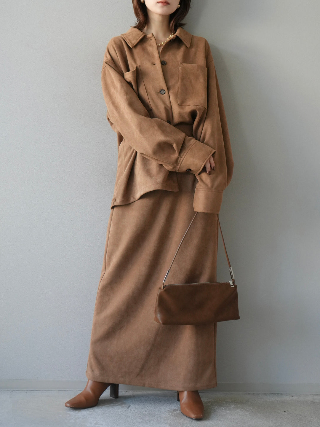 [予約]スエードタイトスカート/キャメル