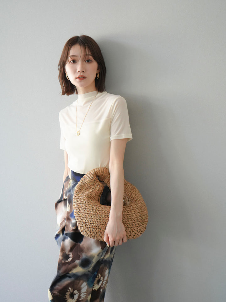 [SET] 透視半袖上衣 + 水彩印花褶襉I字裙 (2set)