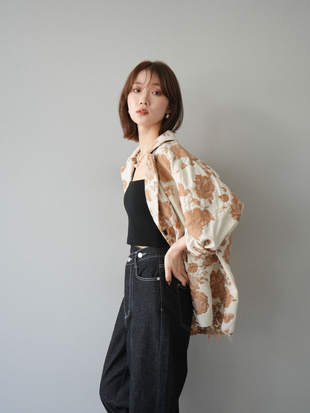 [予約]ジャガードカットオフジャケット/ベージュ