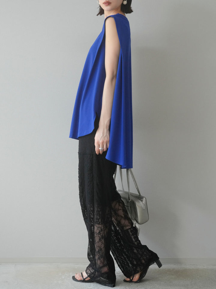 【預購】拼布蕾絲寬褲/黑