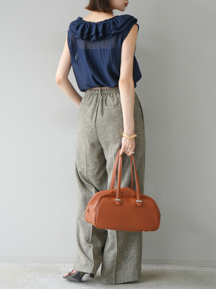 [予約]ミックスツイードタックパンツ/ブラウン