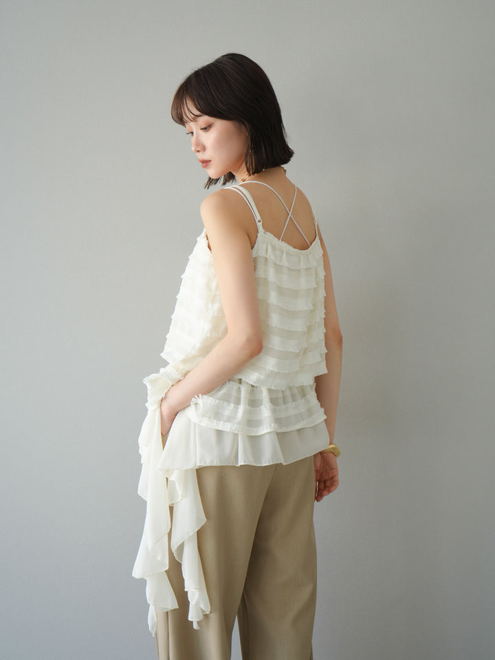 【預購】荷葉邊流蘇吊帶衫/象牙白