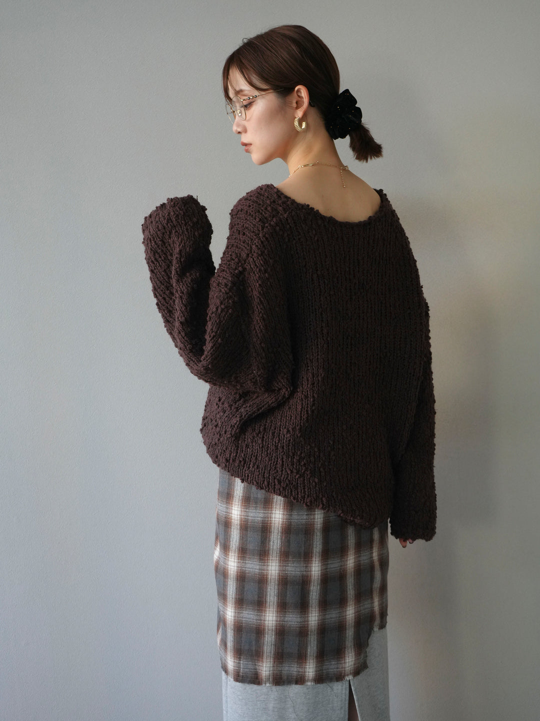 [予約]メランジポコポコニットプルオーバー/brown