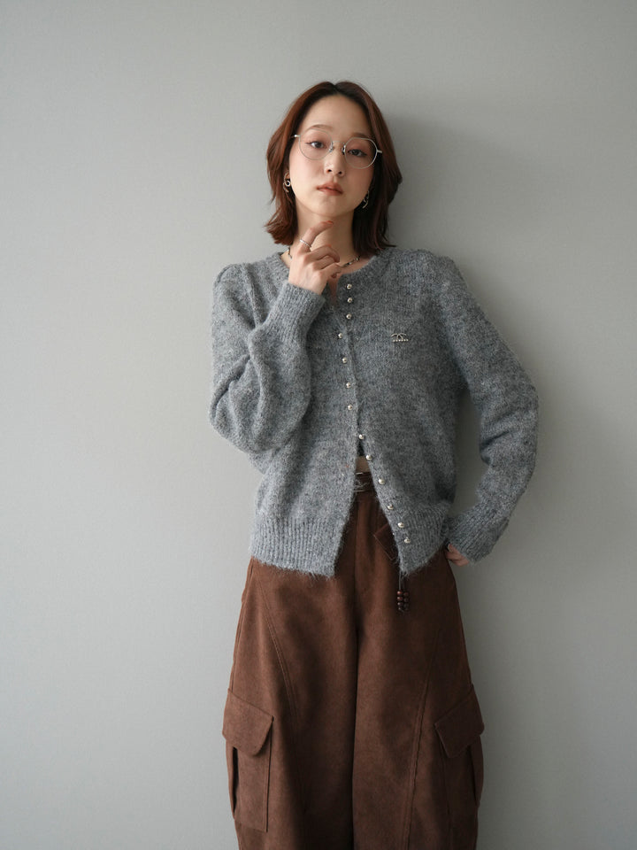 [SET]ブローチ付silverボタンミックスニットカーディガン+選べるアクセセット(2set)