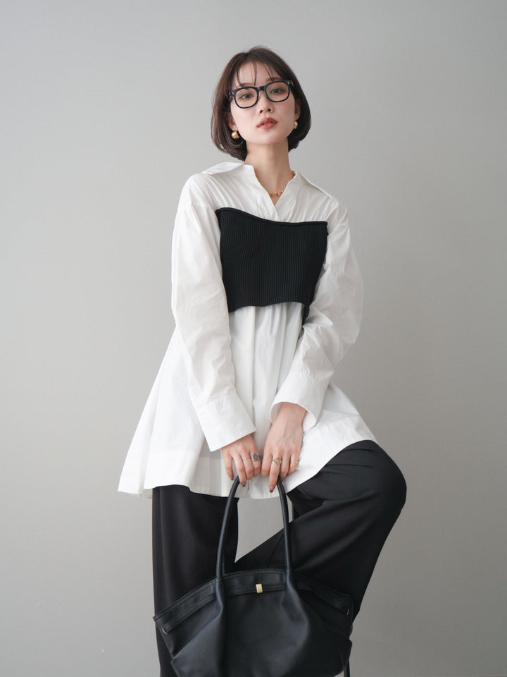 [予約]ニットビスチェドッキングフレアシャツチュニック/offwhite