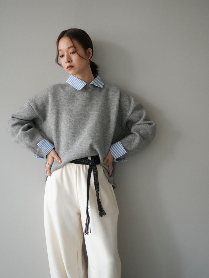 [SET]2WAYストライプ襟ニットプルオーバー+選べるアクセセット(2set)