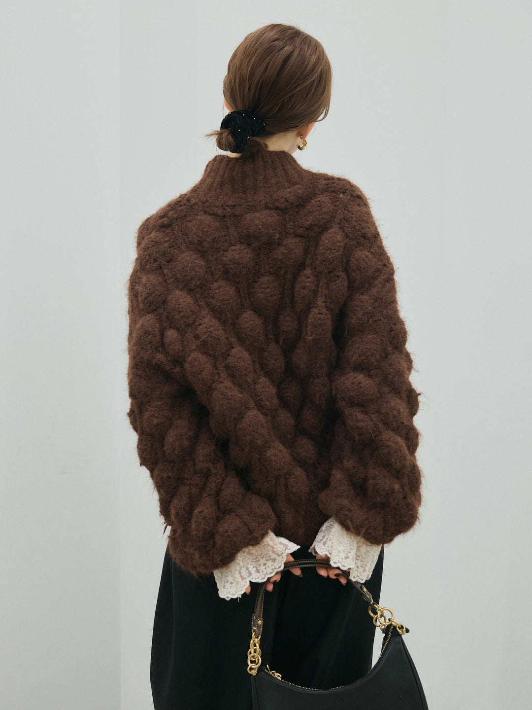 [予約]ポップコーンハイネックニットプルオーバー/brown