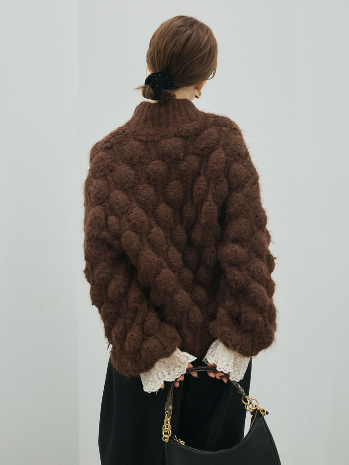 [予約]ポップコーンハイネックニットプルオーバー/brown