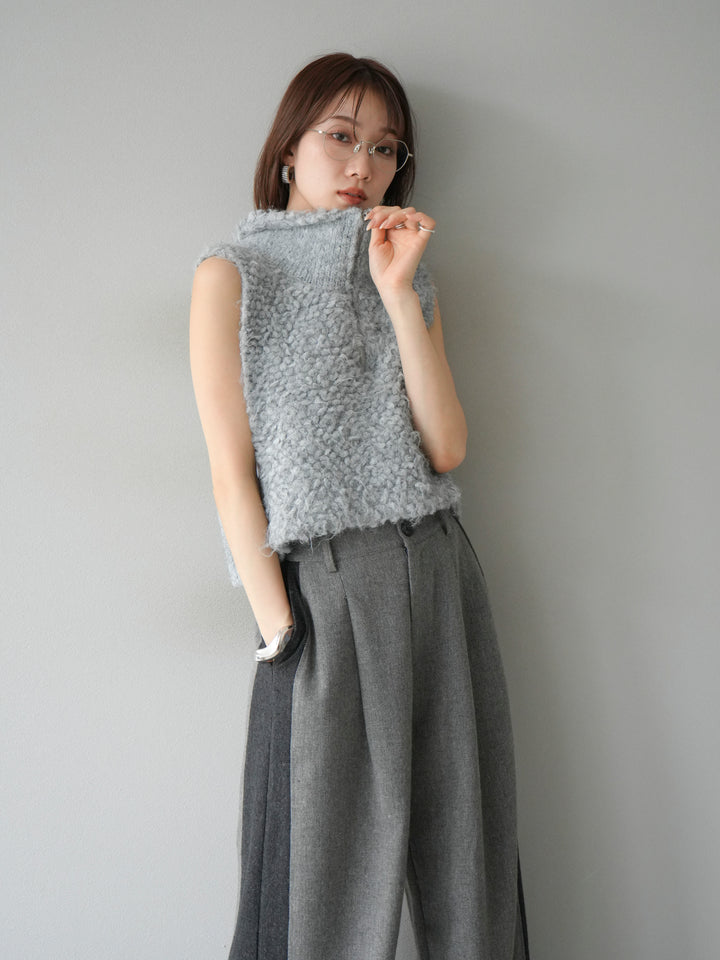 [予約]メランジブークレハーフジップニットベスト/モクグレー