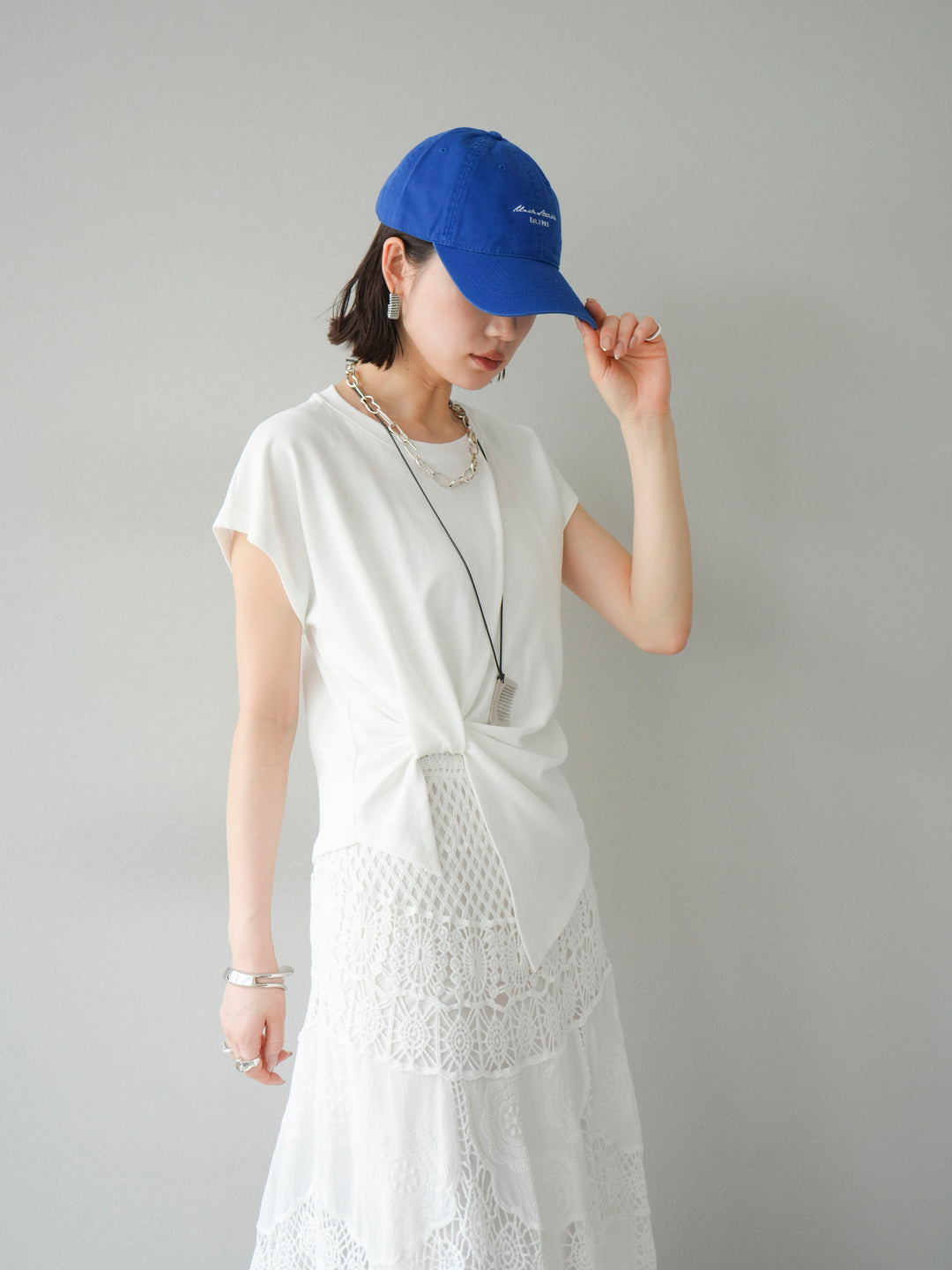 [予約]カシュクールTシャツ＆コームネックレスSET /ホワイト