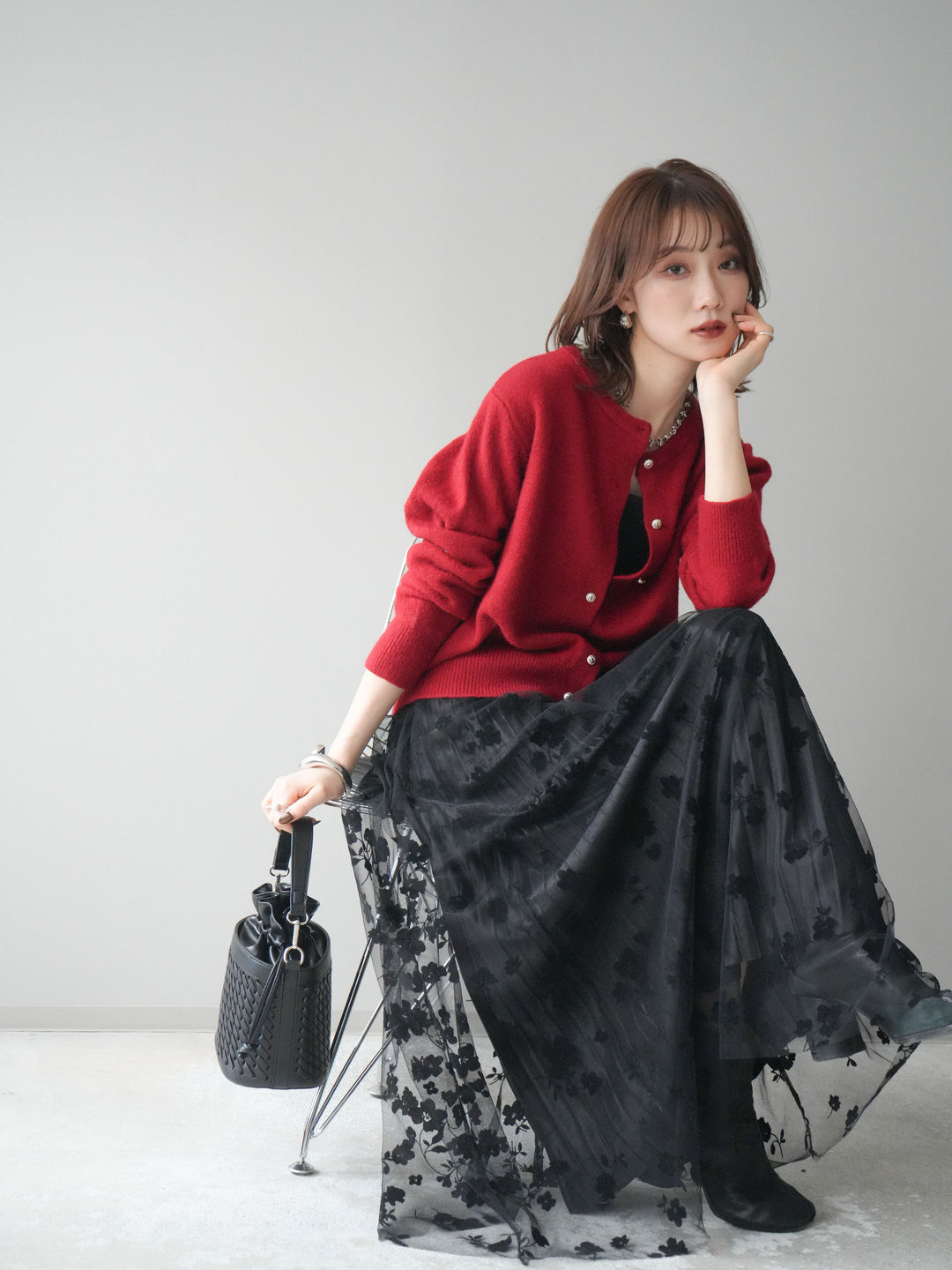 [SET]アンティークボタンニットカーディガン+選べるアクセセット(2set)