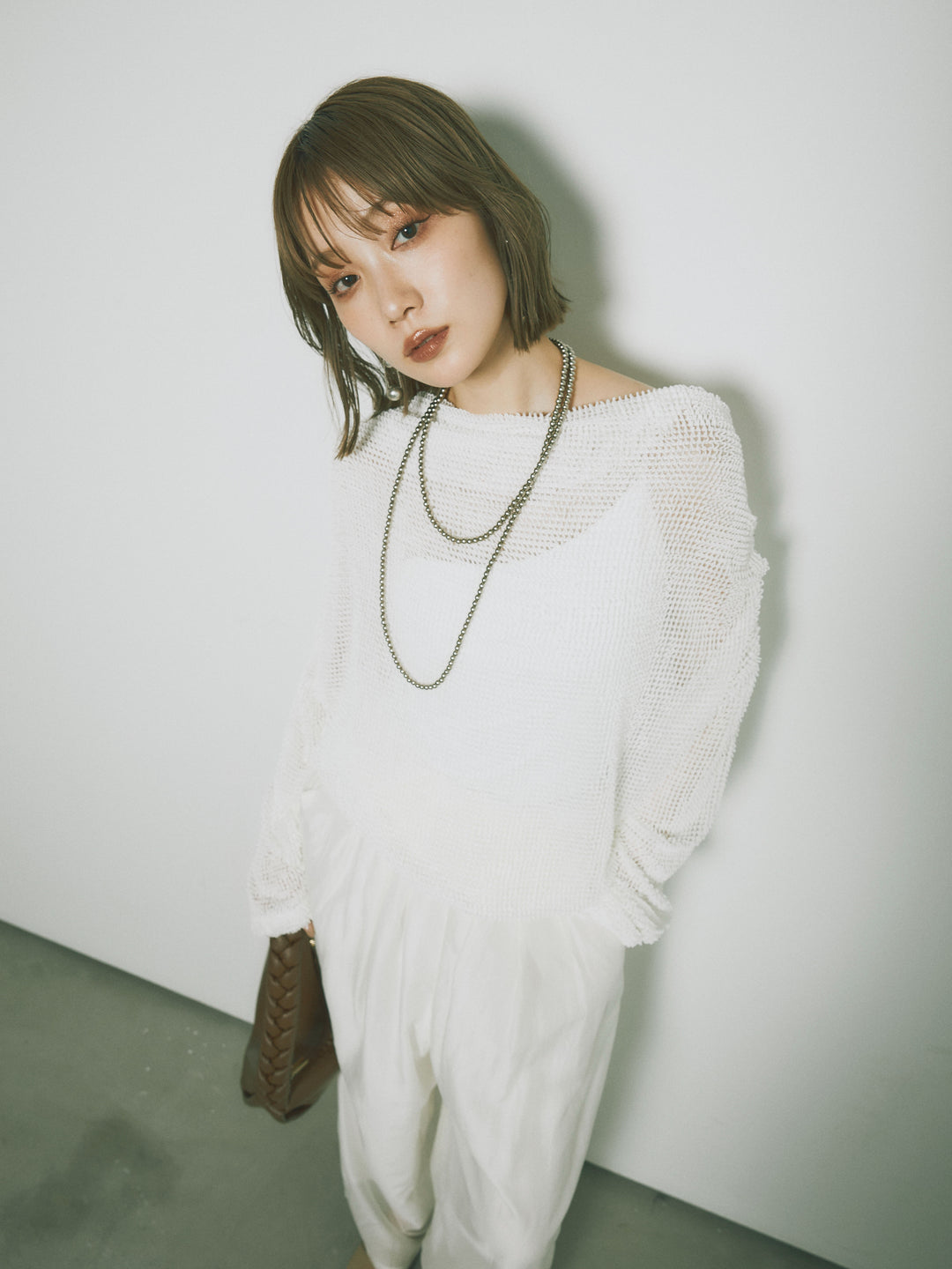 [SET] 後背垂墜網眼套頭衫 + 透明萊賽爾三折寬褲 (2 套)