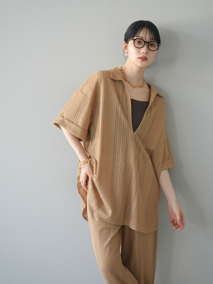 【預購】鏤空蕾絲兩用套頭衫/米色