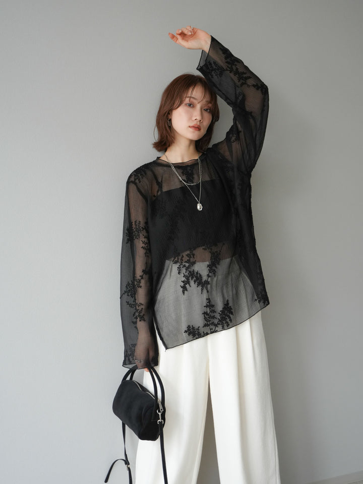 [予約]刺繍シアープルオーバー/ブラック