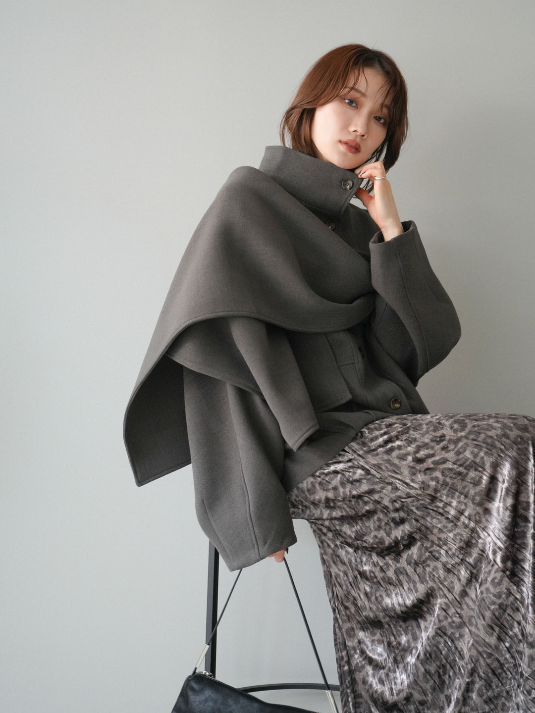 [予約]ストール付きミディアムコート/brown