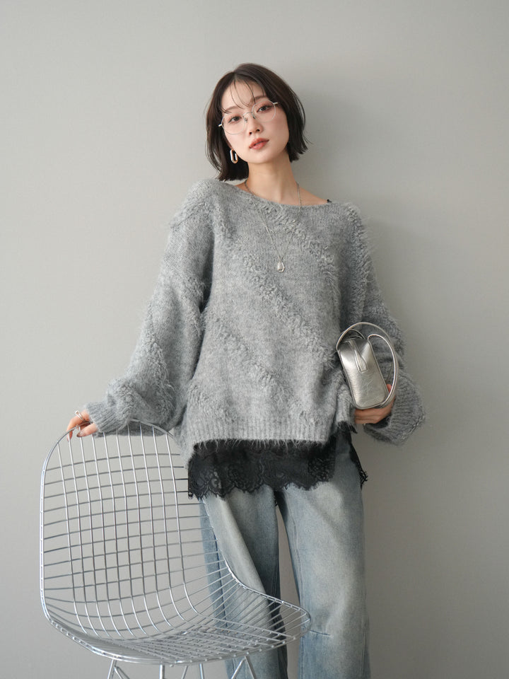 [SET]シャギーデザインニットプルオーバー+選べるアクセセット(2set)