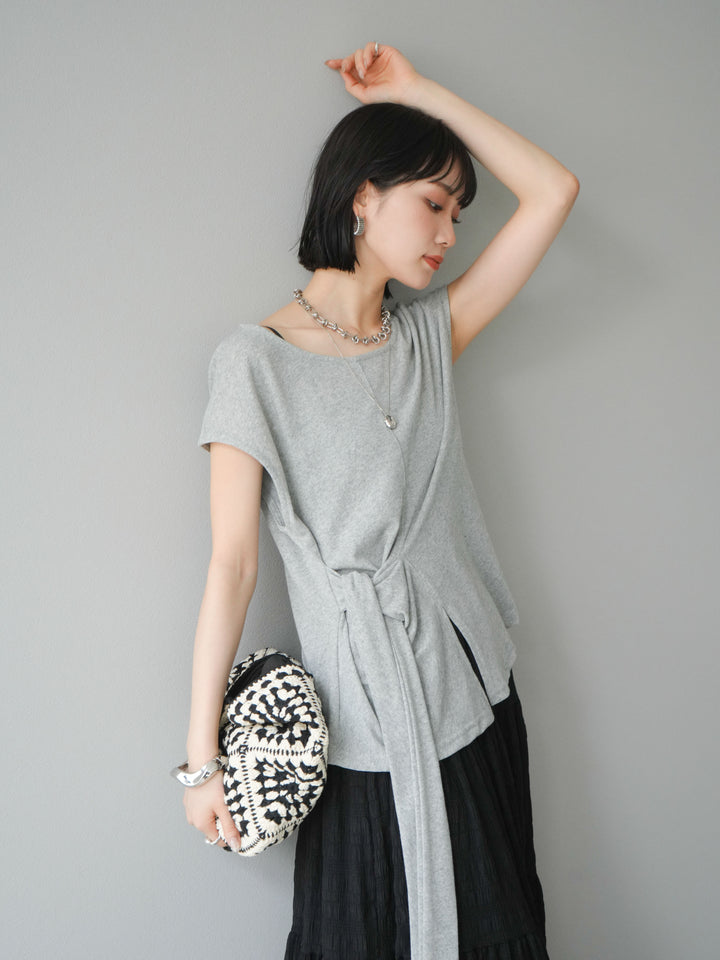 [予約]フロント巻きデザインカットソー/グレー