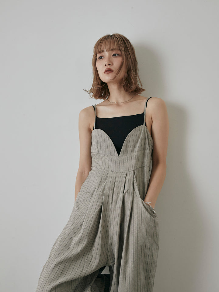 【預購】人字紋條紋工裝褲/米白色