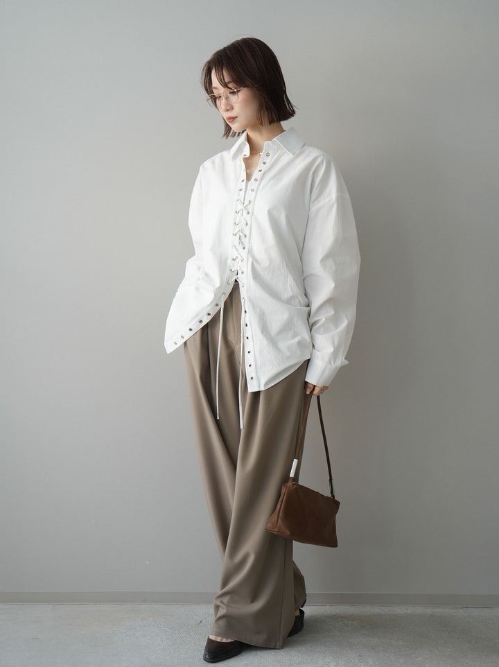 [SET]レースアップブロードシャツ+ベルト付キーホルダーモチーフワイドパンツ(2set)