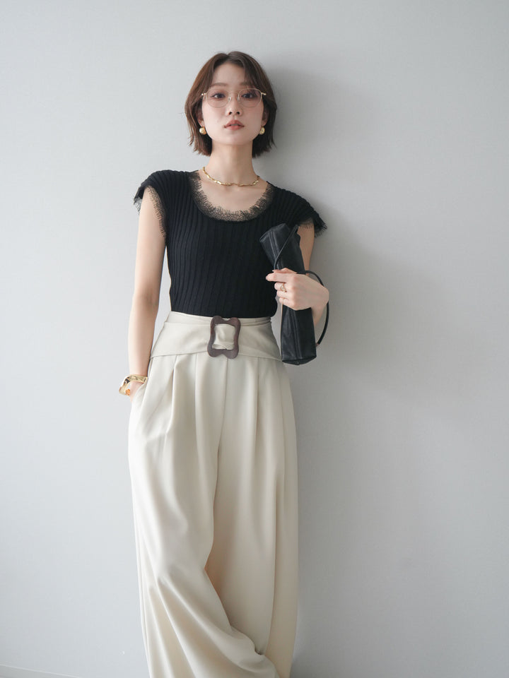 [予約]レーストリムリブニットトップス/black