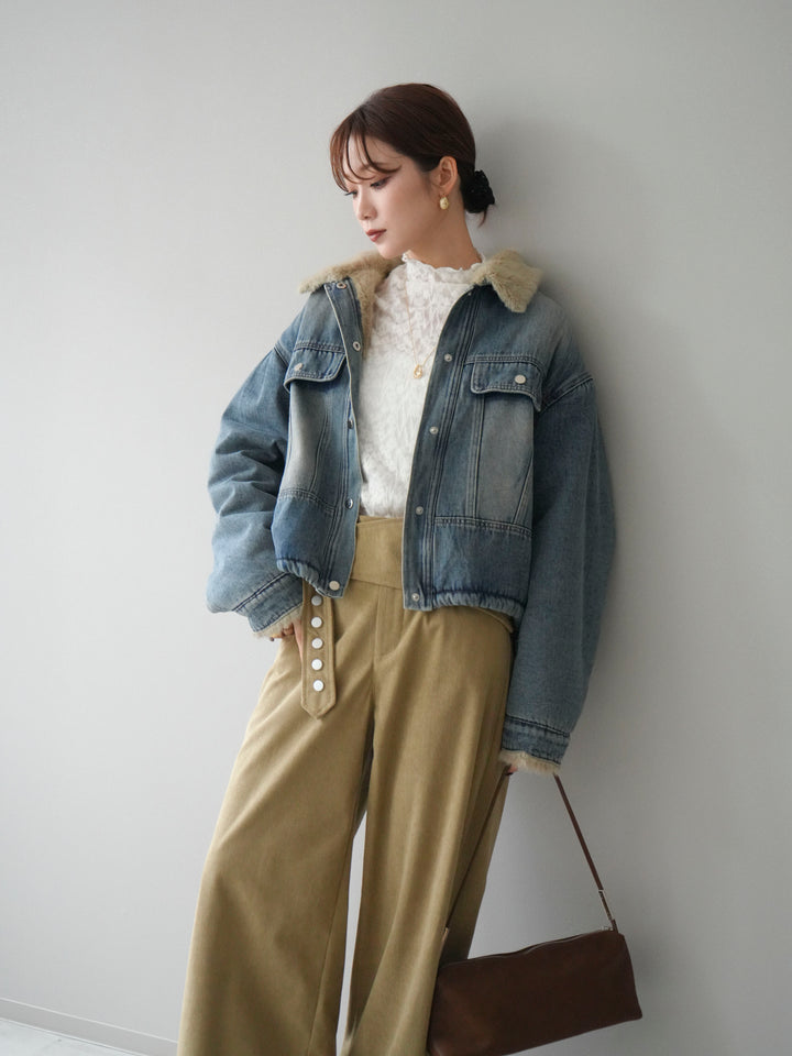 [予約]デニム×ファーステンカラーショートジャケット/lightblue
