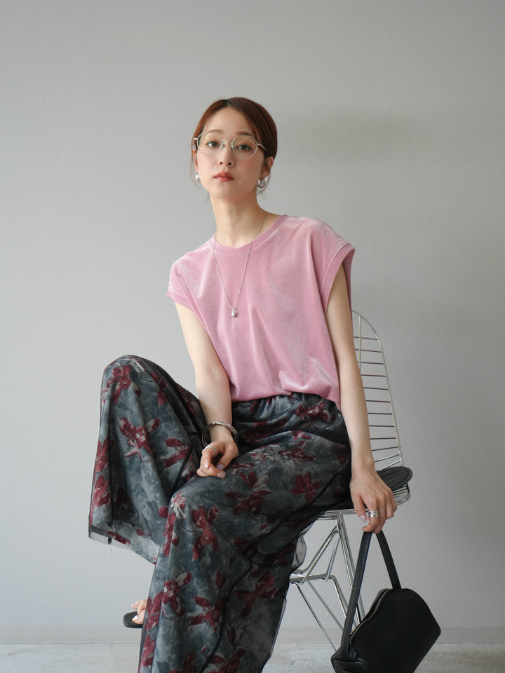 [予約]シアーフロッキーベロアルーズノースリーブTシャツ/ピンク