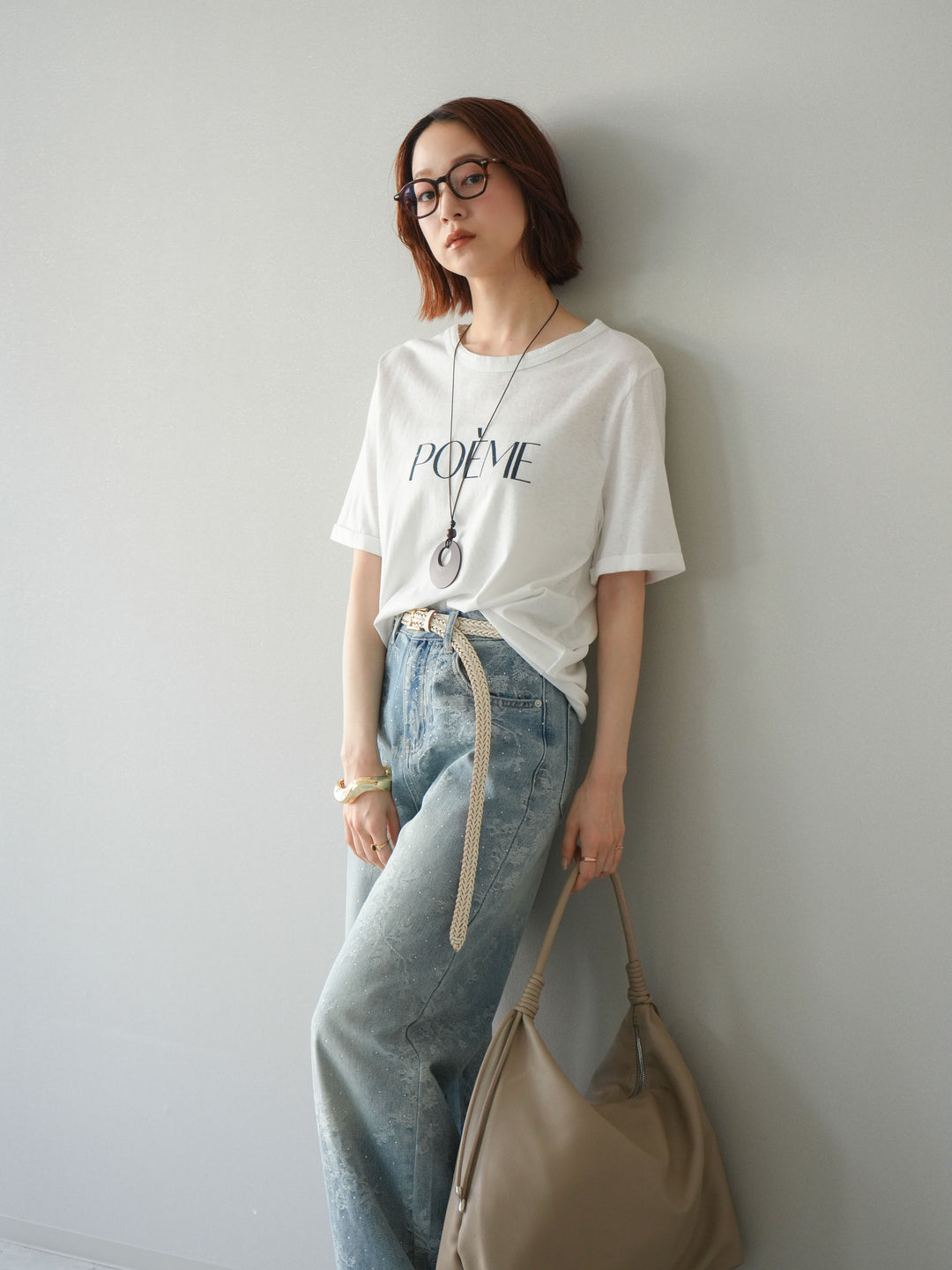 [予約]サークルネックレス付ロゴTシャツ/white