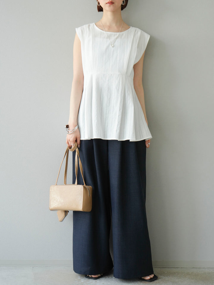 [予約]ドビーストライプタックブラウス/ホワイト