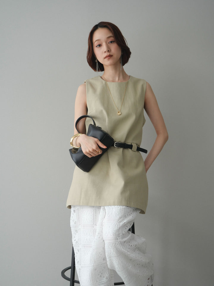 [SET]ベルト付リネンライクノースリチュニック+選べるアクセセット(2set)
