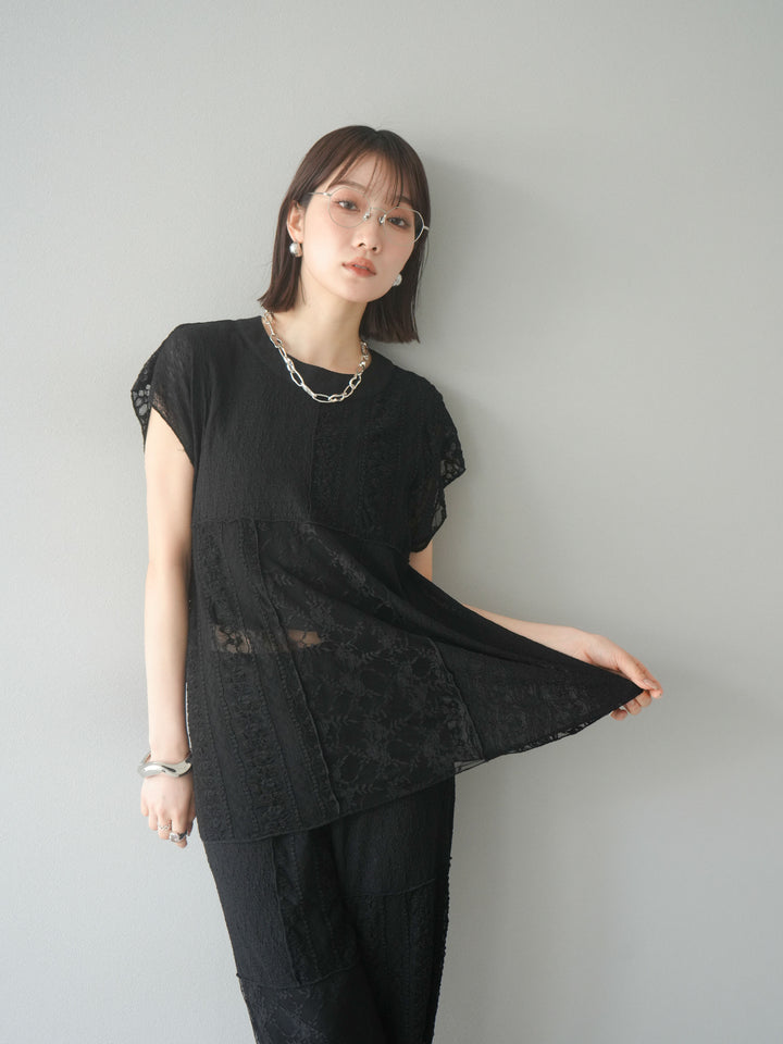 [予約]パッチワークレースフレンチプルオーバー/ブラック