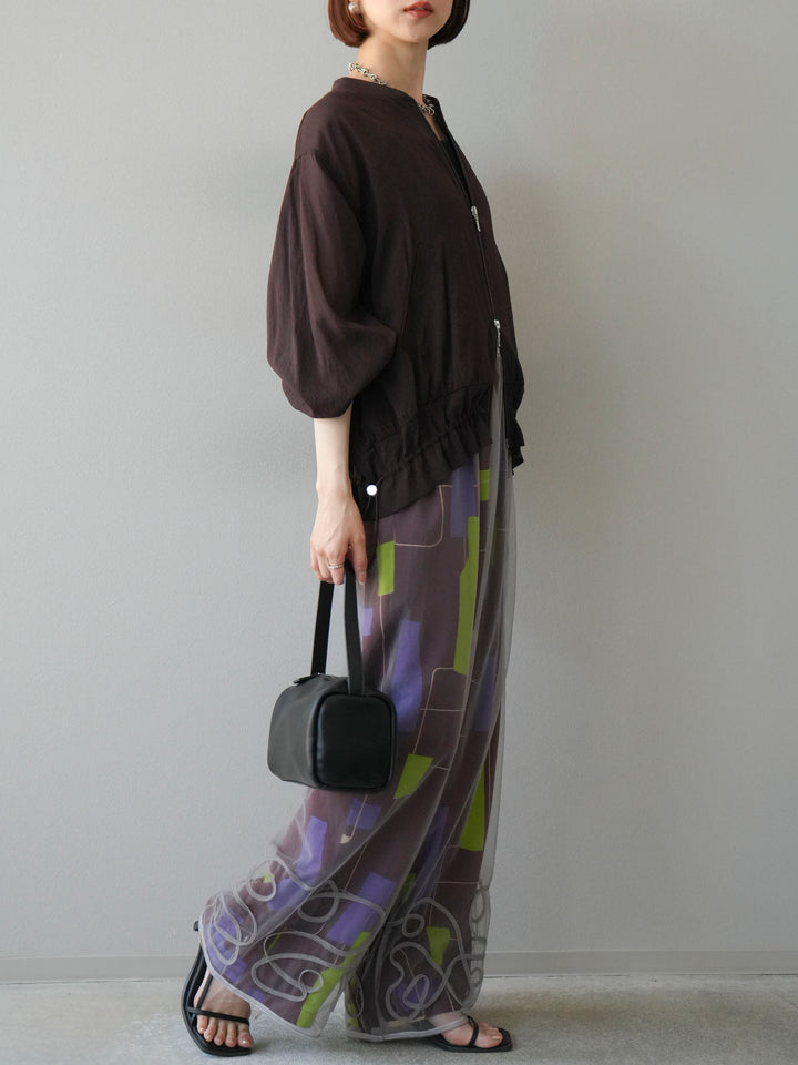 [2] 繩繡薄紗多層褲/灰色