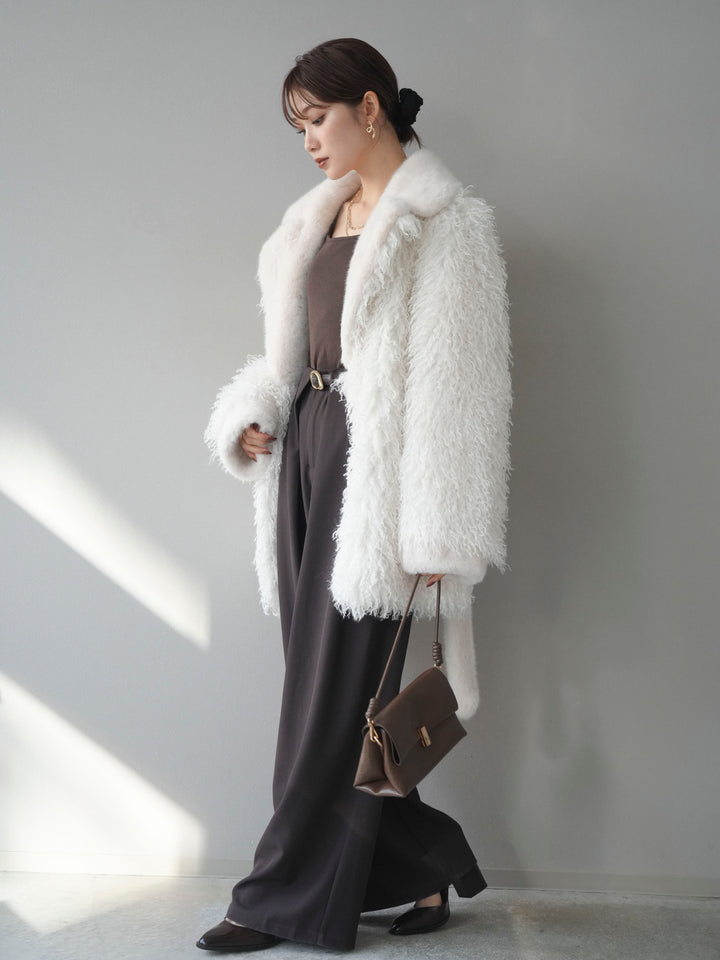[予約]異素材ファー×ムートンコート/ivory