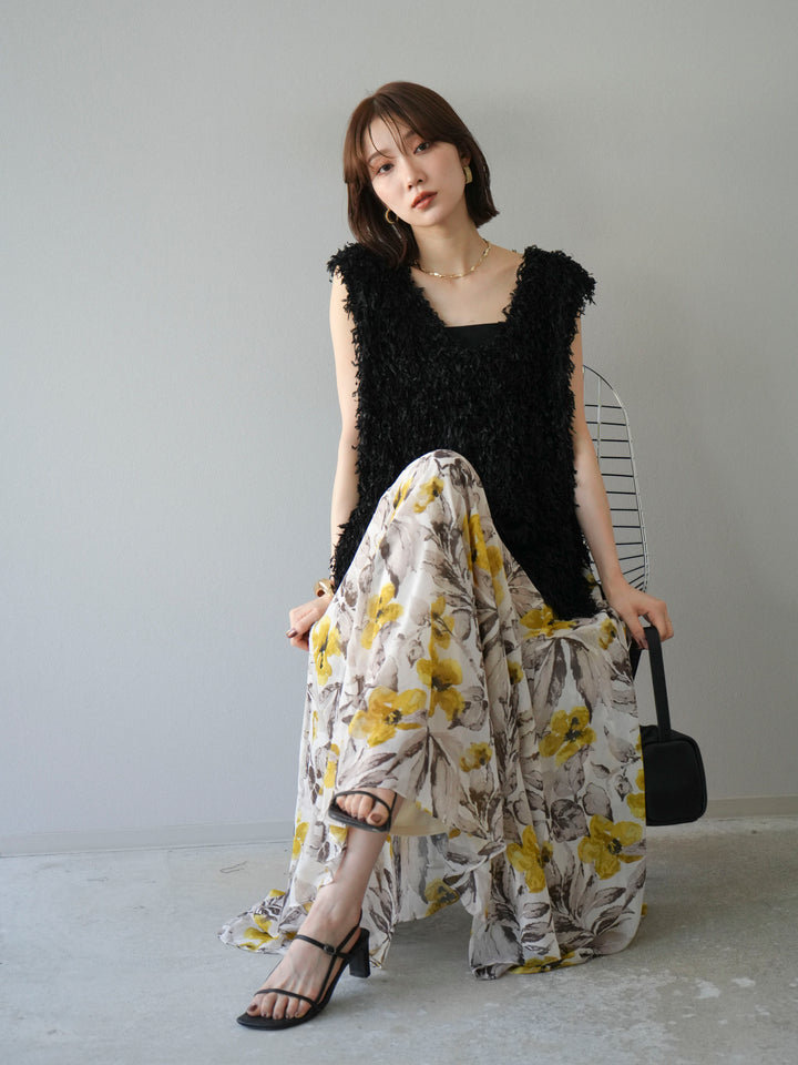 [予約]フェザーVネックベスト/ブラック