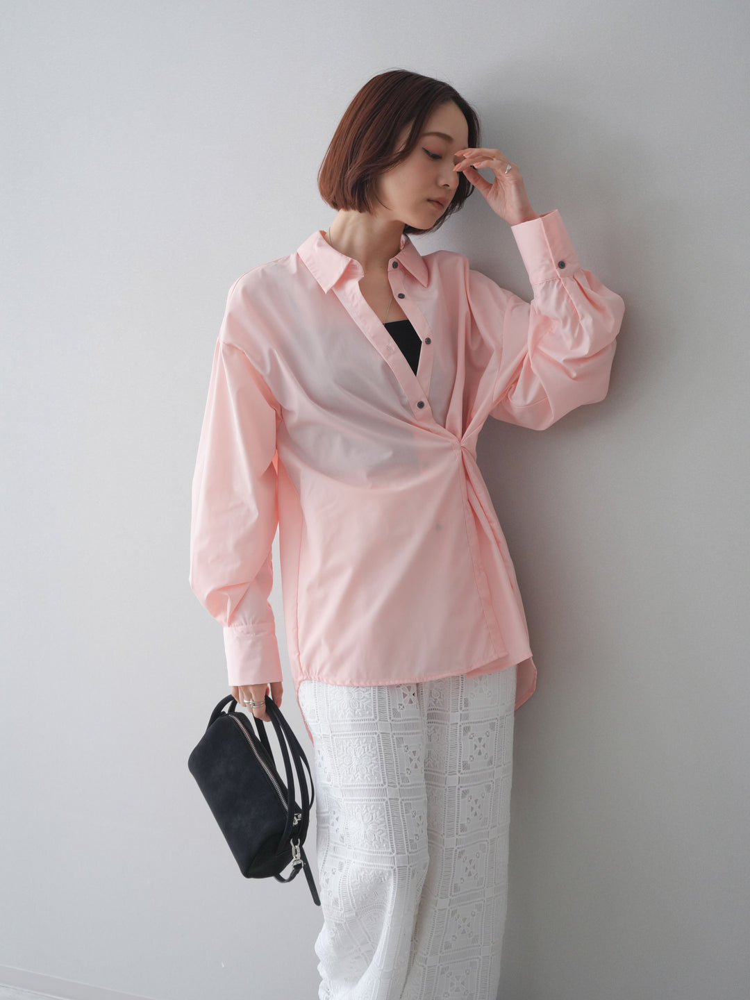 [SET]2wayベーシックルーズシャツ+パネルレースイージーパンツ(2set)