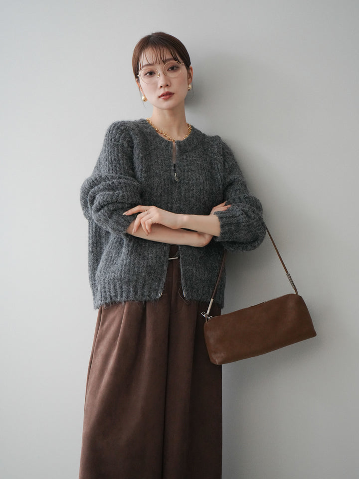 [予約]MIXヤーンモヘアタッチZIPニットカーディガン/gray