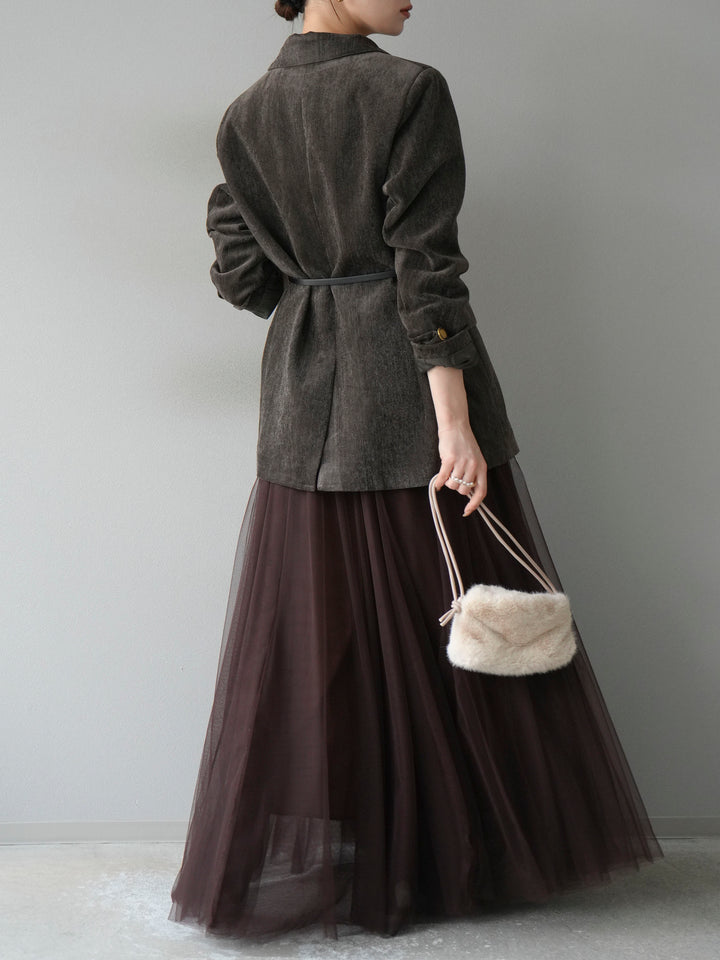 [SET]ベロアダブルジャケット+チュールボリュームスカート(2set)