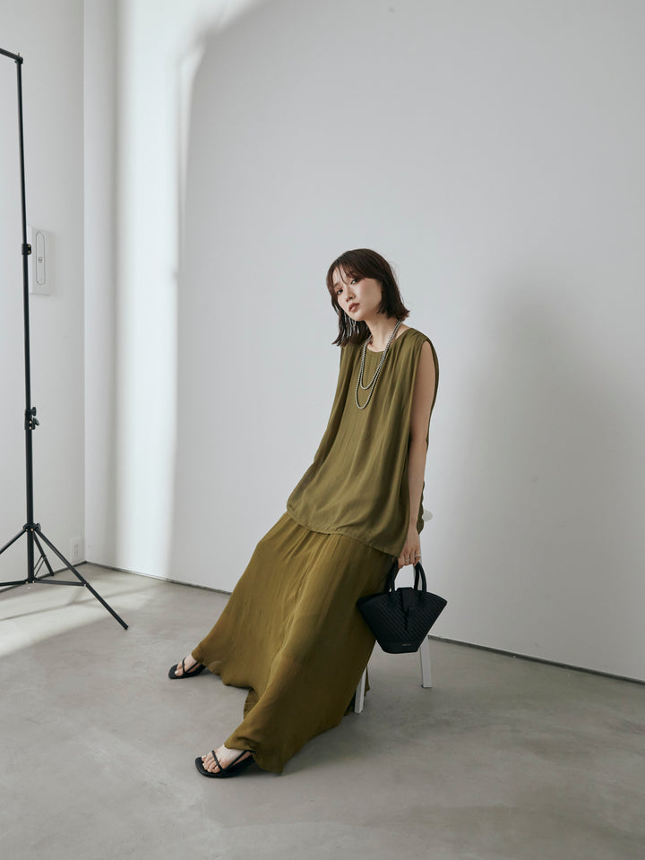 [預購] 透視褶肩襯衫/綠色