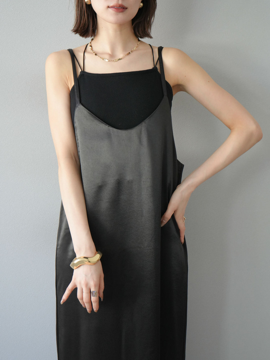[予約]サテンキャミワンピース/ブラック