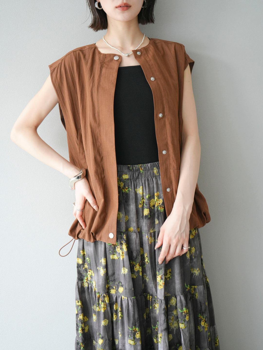 [予約]リネンライクドロストバルーンブルゾン/ブラウン