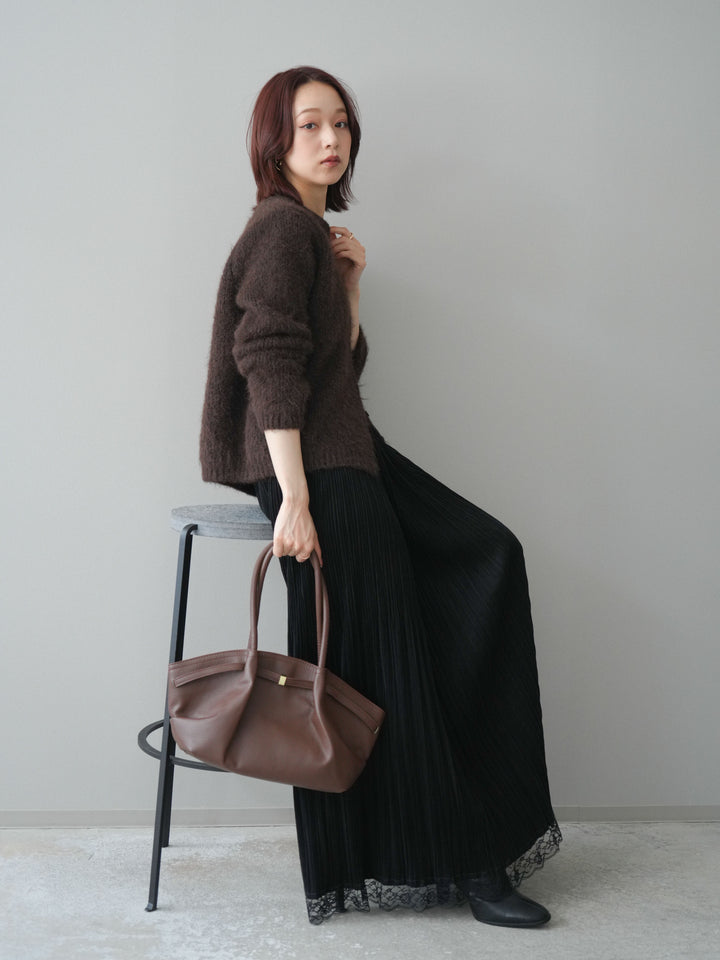 [予約]キーネックシャギーニットカーディガン/brown