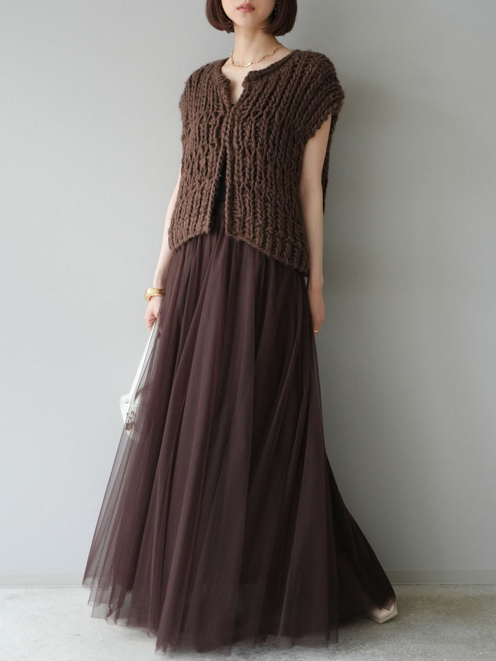 [予約]ハンドニットローピングベスト/ブラウン