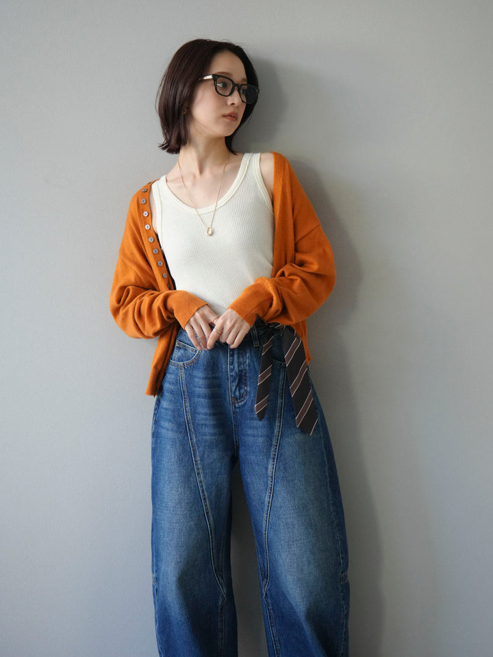 [予約]デザインボタンニットカーディガン＆タンクトップSET/オレンジ