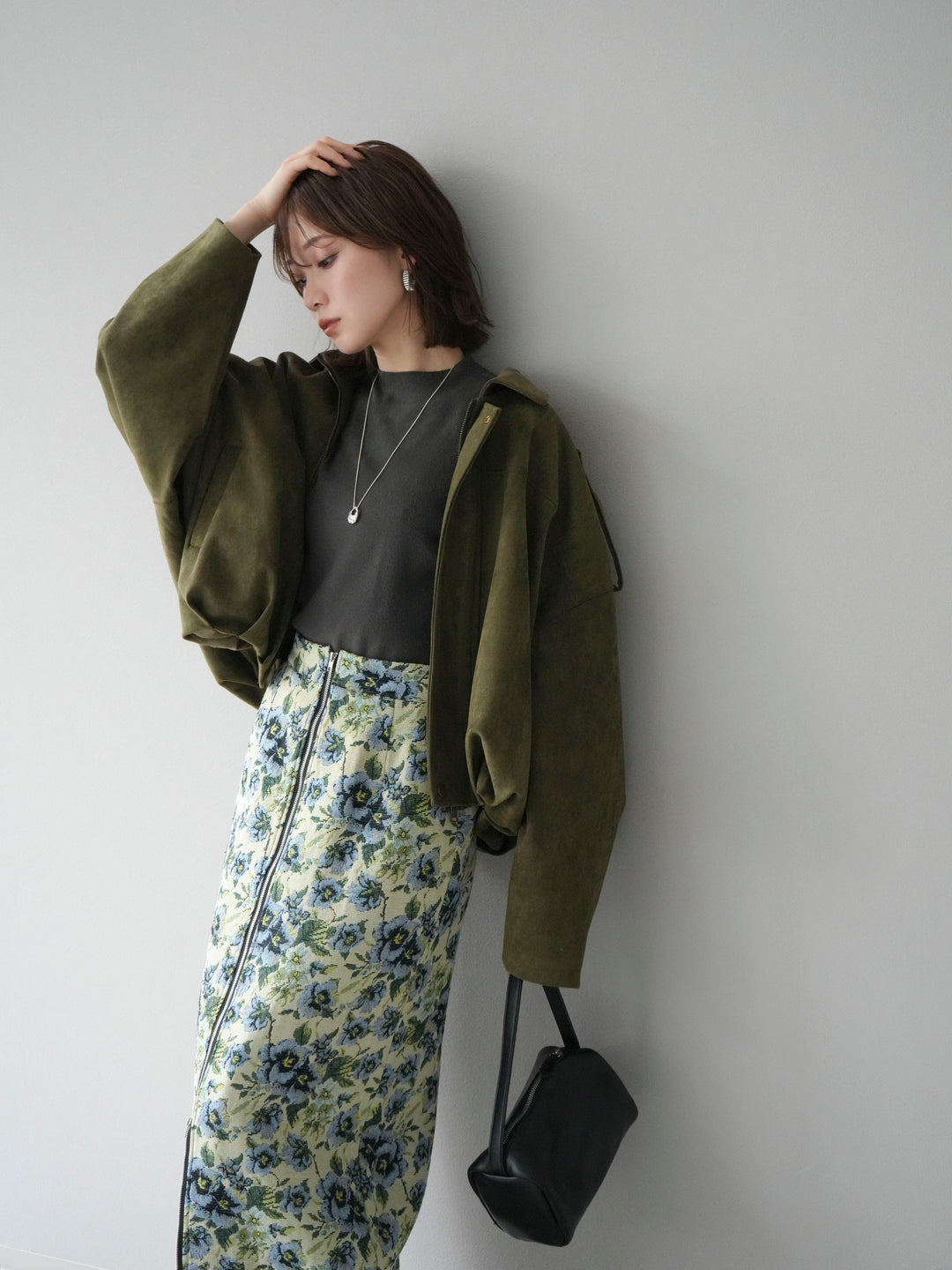 [SET]スウェードオーバーブルゾン+ゴブランフロントジップタイトスカート(2set)