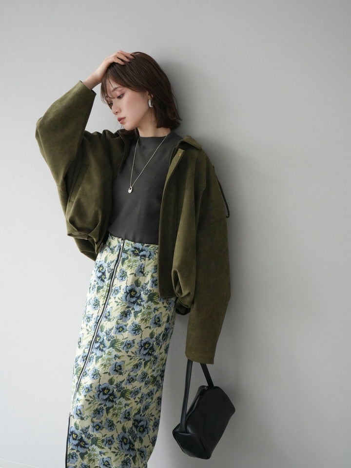 [SET]スウェードオーバーブルゾン+ゴブランフロントジップタイトスカート(2set)