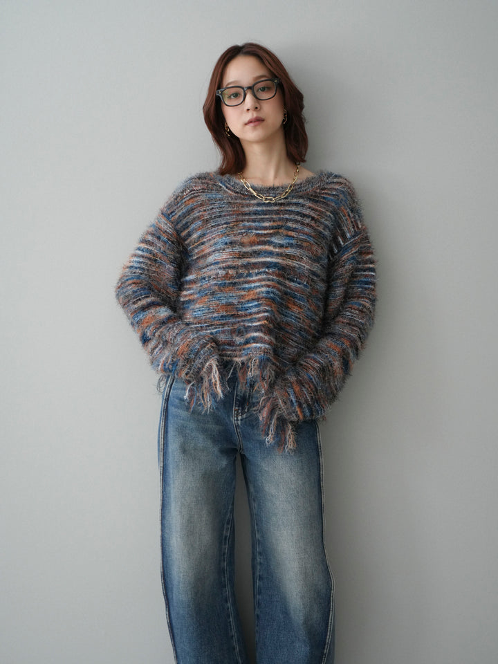 [SET]裾フリンジミックスヤーンシャギープルオーバー+選べるアクセセット(2set)