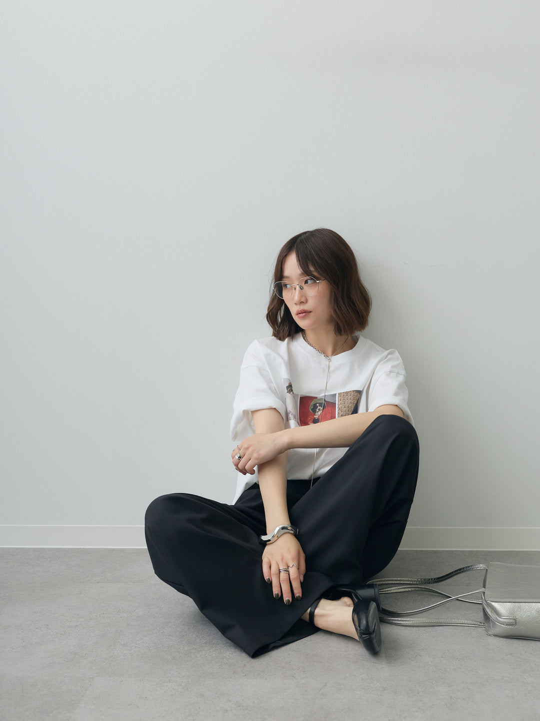[SET]スリードッグフォトボックスTEE+アシンメトリーベルトタックワイドパンツ(2set)