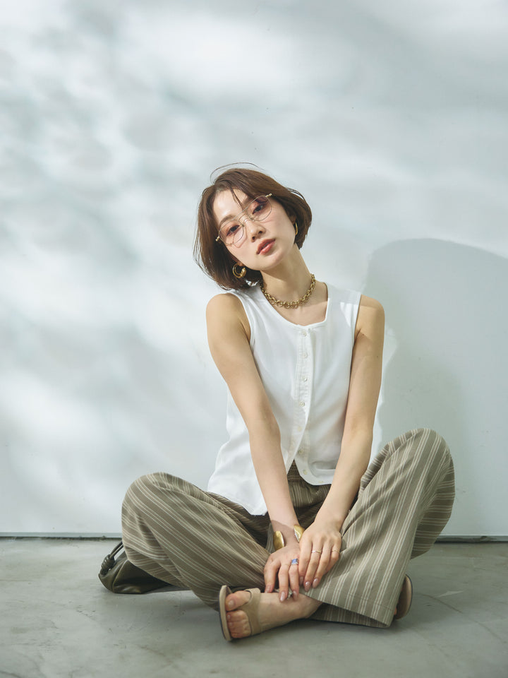 【Allure】[SET]フロントボタンテレコリブタンクトップ+フロントボタンテレコリブタンクトップ(2set)