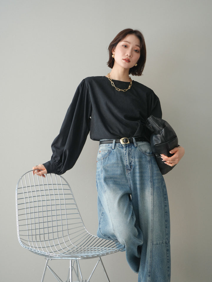 [予約]2WAYピーチスキンボリュームスリーブブラウス/black