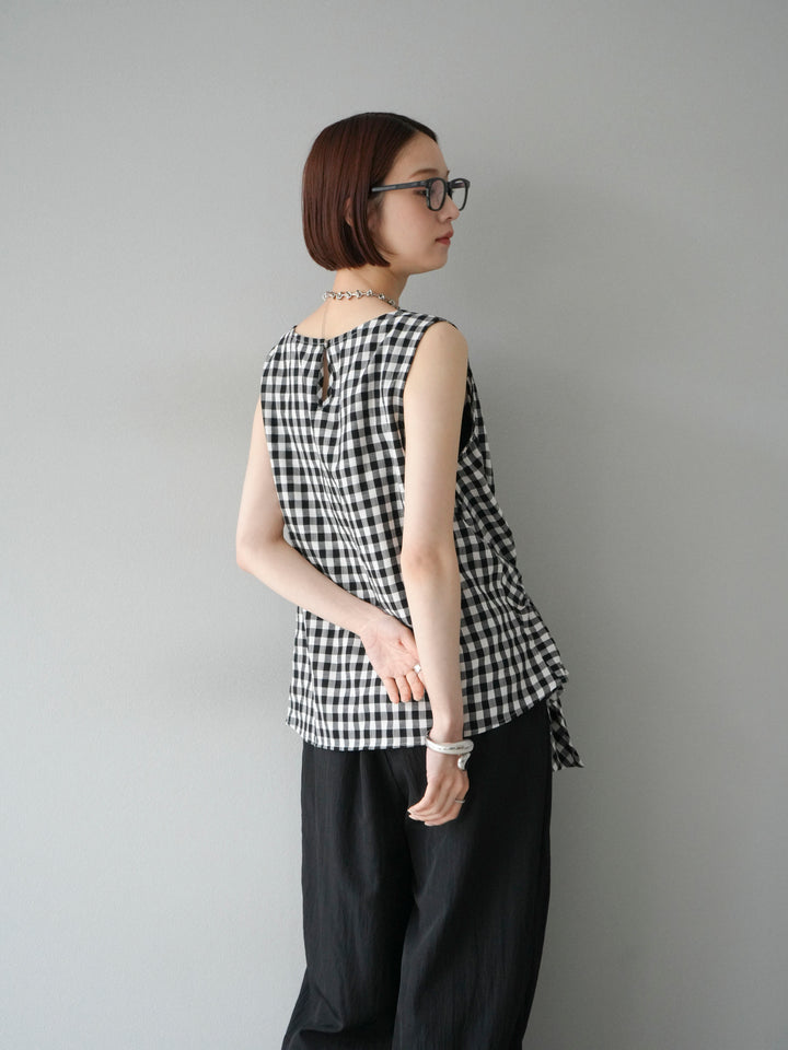 [SET] 前裹式無袖上衣+麻質下擺回型寬褲（2件組）